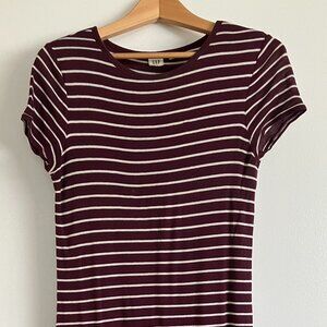 Midi-Length Plum and White Striped Gap Dress